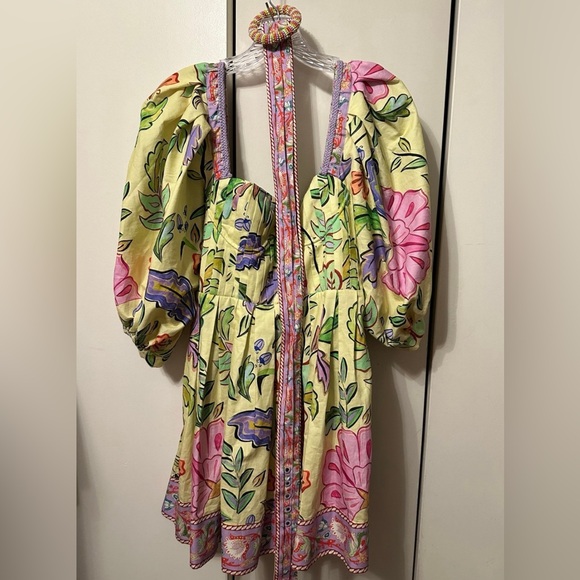 FARM RIO Yellow Floral Insects Short Sleeves Dress size Small - Picture 8 of 10